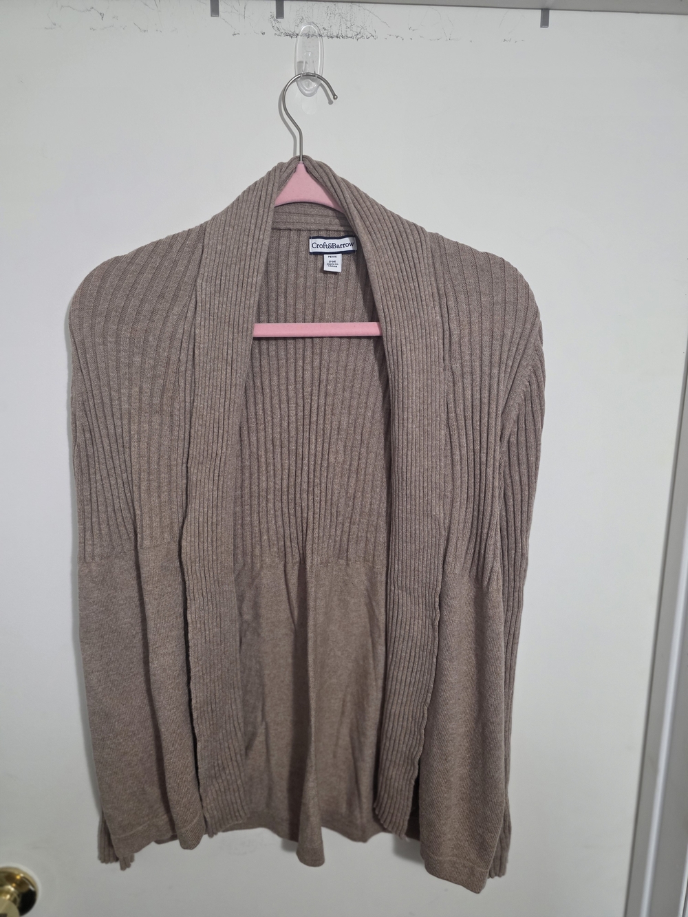 Croft & Barrow Medium Pet Taupe Ribbed Open-Front Women's Cardigan